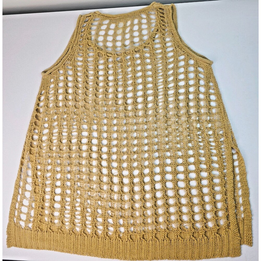 MARLA WYNNE WynneLayers Open Stitch Knit Tunic Layering Tank Prairie Sand SZ Med